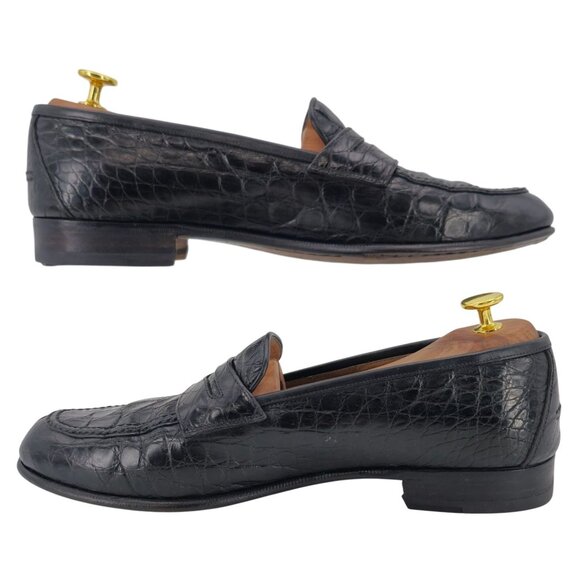 Salvatore Ferragamo Exotic Black Crocodile Dress Shoes Men 11 Penny Loafer Italy - Picture 4 of 11